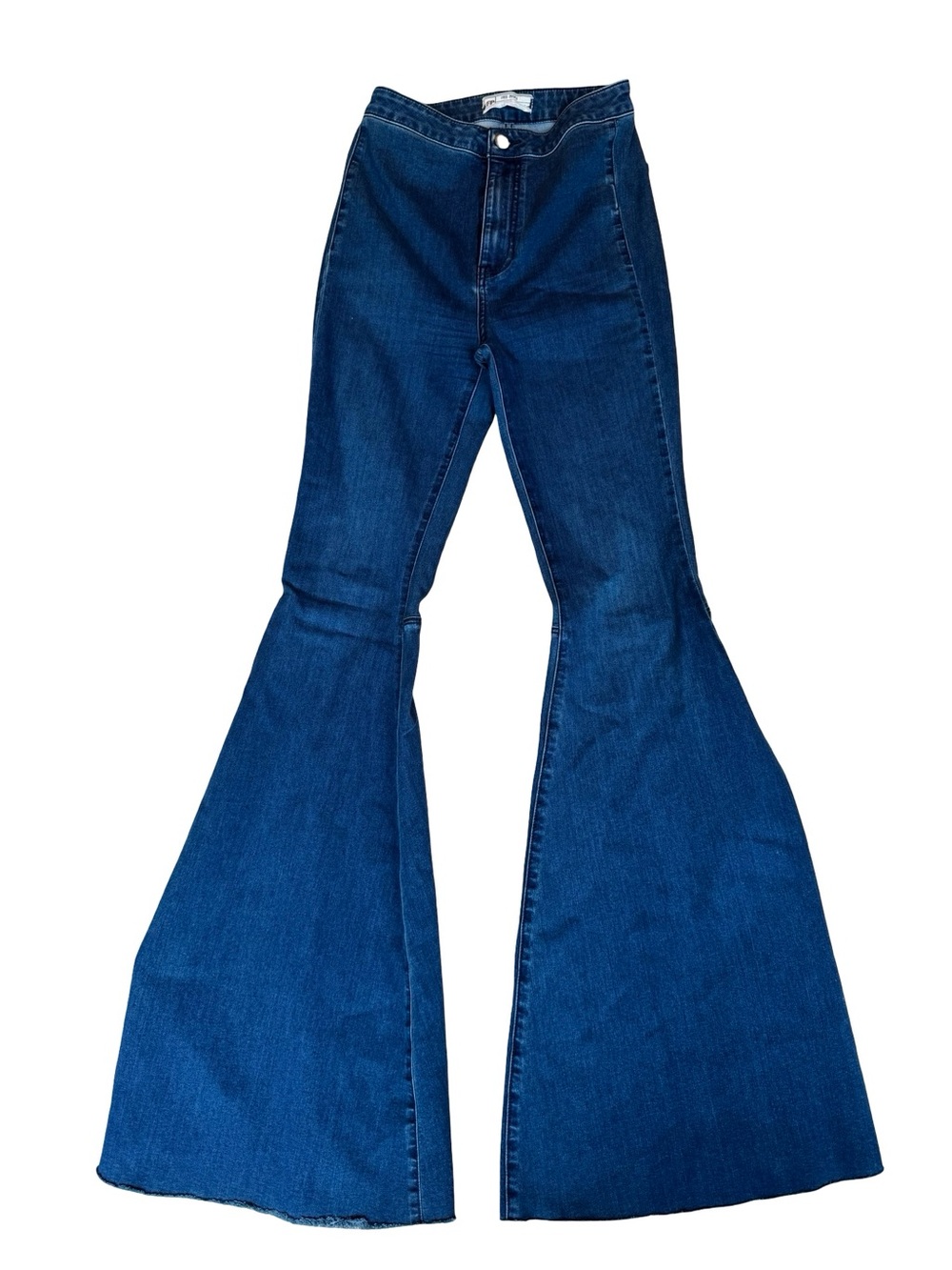 Free People Deep Blue High-Rise Flare Jeans, bell bottom denim size 27 long